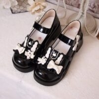 Lindos zapatos de lolita con punta redonda y lazo de conejo lindo kawaii
