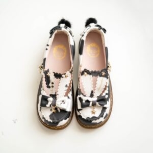 Söt och söt Retro Round Toe Lolita Shoes Cow kawaii