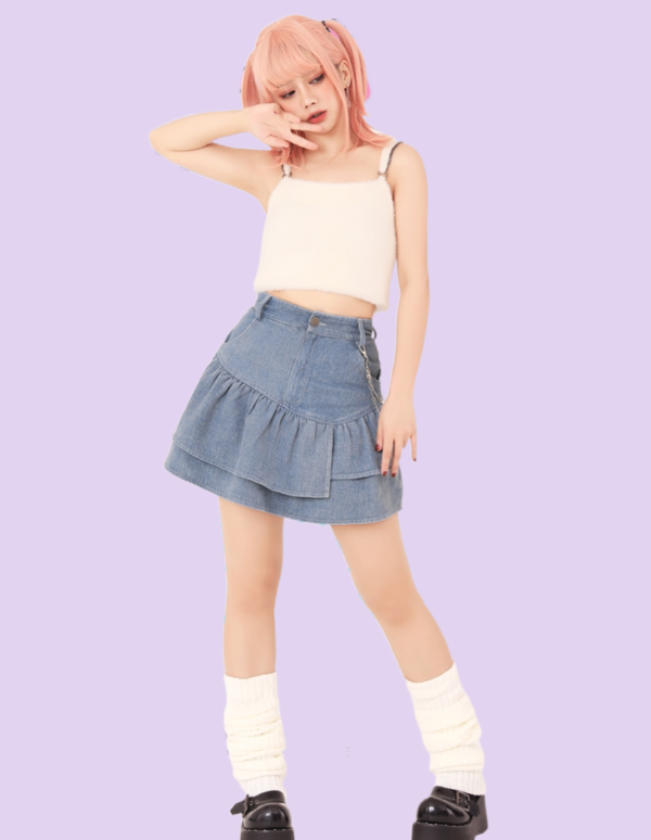 Retro jeanskjol i japansk Y2K-stil Denimkjol kawaii