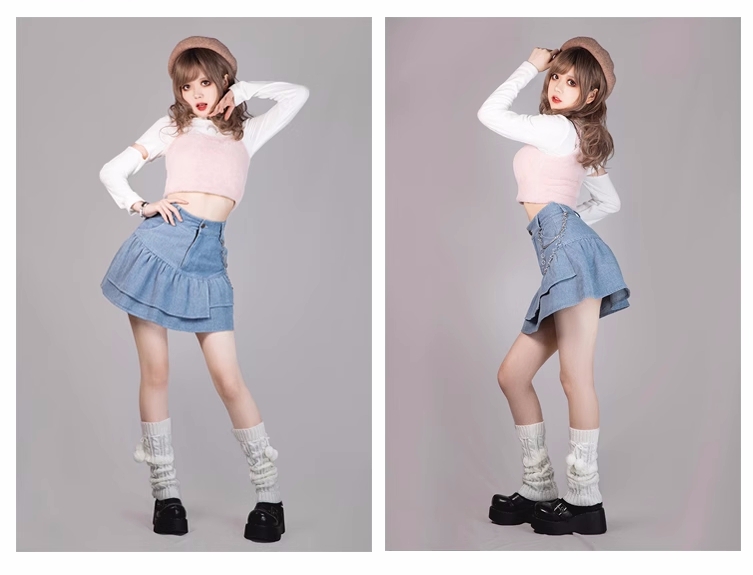 日本Y2Kスタイルのレトロデニムスカート
