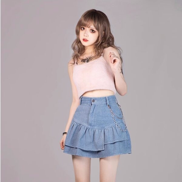 日本Y2Kスタイルのレトロデニムスカートデニムスカートかわいい