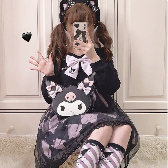 Kawaii Black Sanrio Kuromi Bolsa Crossbody - Kawaii Fashion Shop | Lindas  roupas asiáticas japonesas Harajuku fofas da moda Kawaii