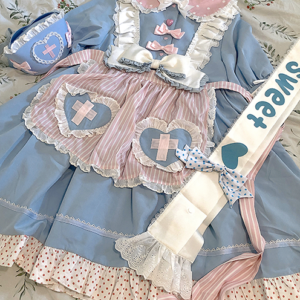 Kawaii Sweet Blue Short Lolita Dress Set blue kawaii