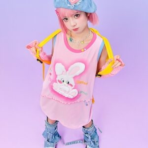 Kawaii Sweet Pink Bunny Loose Tank Top Cute kawaii