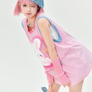Kawaii Sweet Pink Bunny Loose Tank Top Cute kawaii