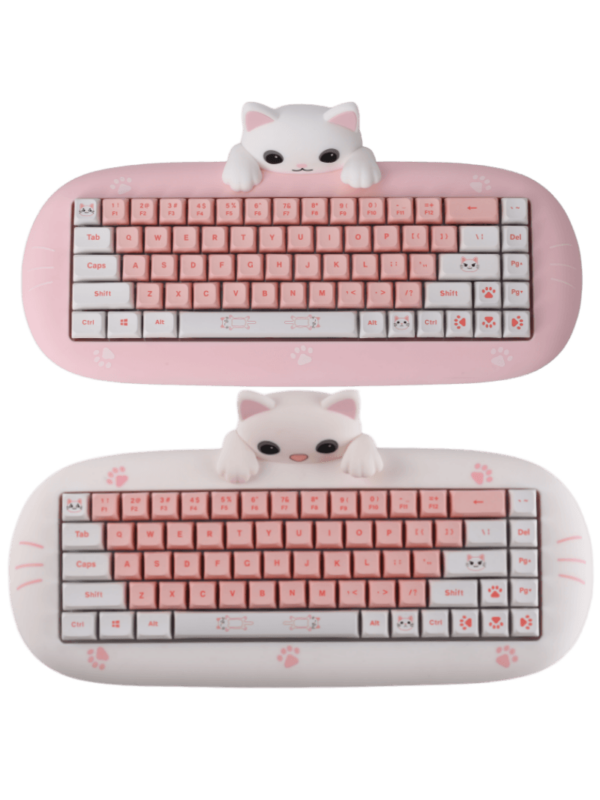 لوحة مفاتيح ميكانيكية بلوتوث لاسلكية على شكل قطة كاواي باللون الوردي بلوتوث كاواي