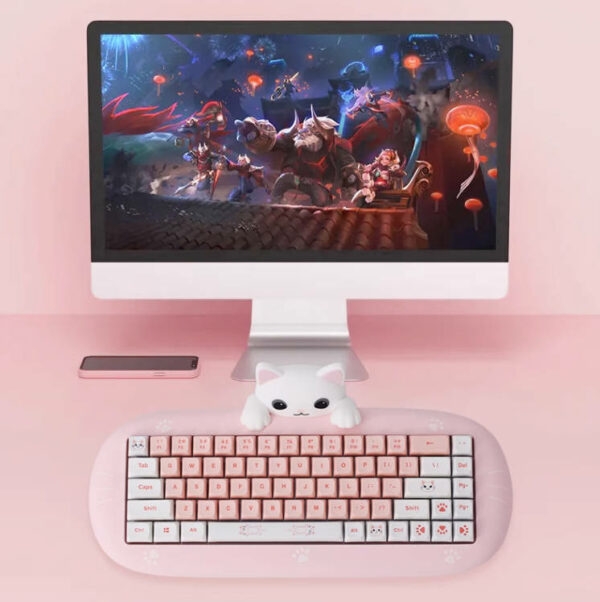 Розовая беспроводная механическая Bluetooth-клавиатура Kawaii в форме кошки Bluetooth каваи