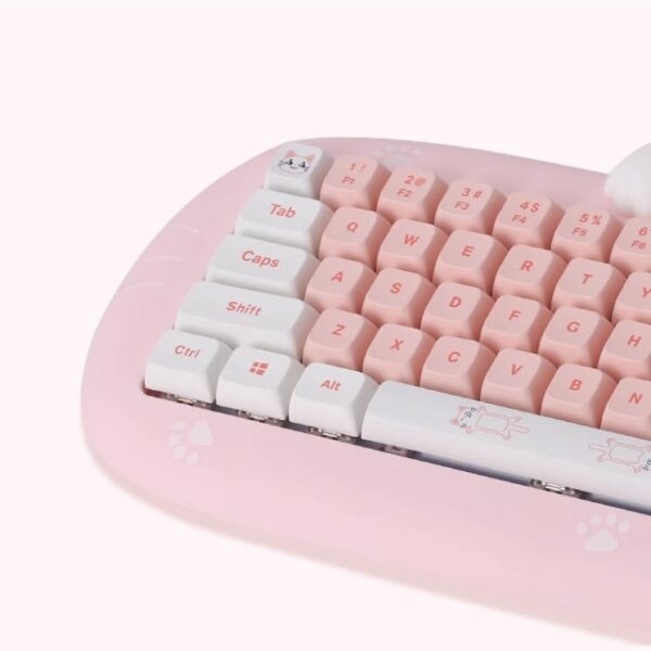 Kawaii Cat-Shaped Pink Wireless Bluetooth Mechanical Keyboard bluetooth kawaii
