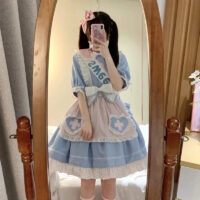 Kawaii słodki niebieski zestaw krótkich sukienek Lolita niebieski kawaii