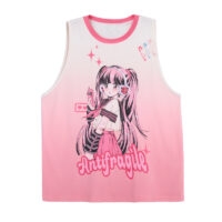 Camiseta sin mangas con estampado de chica Manga rosa estilo Y2K de verano manga kawaii