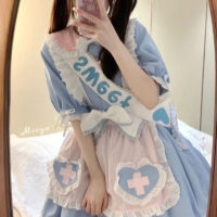 Kawaii zoete blauwe korte Lolita-jurkset blauwe kawaii