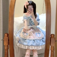 Conjunto de vestido lolita corto azul dulce kawaii kawaii azul