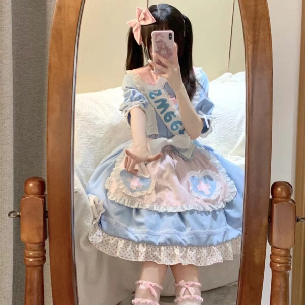 Kawaii słodki niebieski zestaw krótkich sukienek Lolita niebieski kawaii