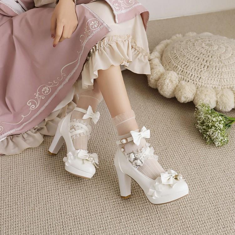 Sweet Lace Bow Lolita Mary Janes Shoes - Kawaii Fashion Shop | Cute ...