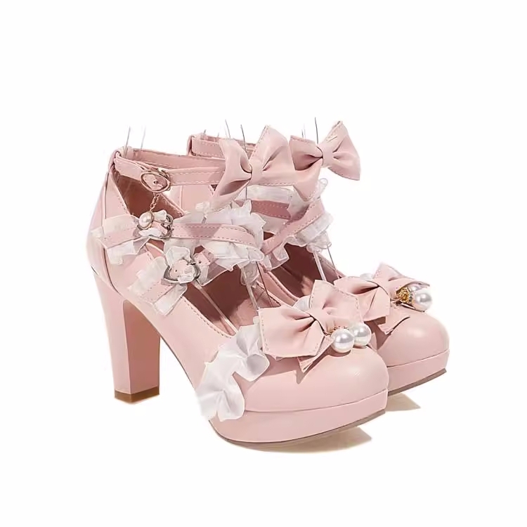 Süße Lolita Mary Janes Schuhe mit Schleife und Spitze