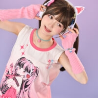 T-shirt senza maniche con stampa Manga Girl rosa stile estivo Y2K Manga-kawaii