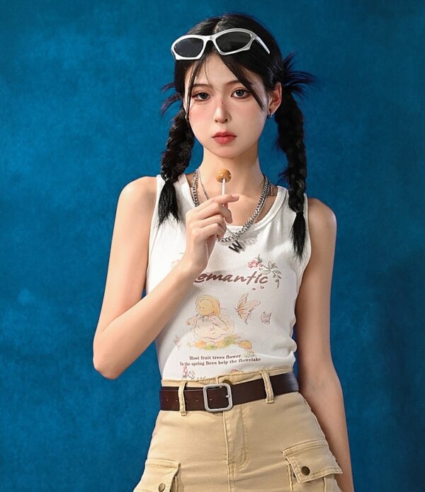 Camiseta sin mangas estilo retro americano Hot Girls lindo kawaii