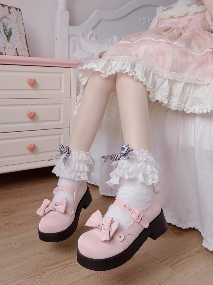 Sapatos Sweet Toe Round Toe com Bow Lolita