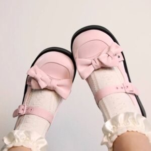 Dulce punta redonda con lazo Zapatos lolita lazo kawaii