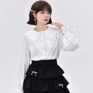 Sweet Style Lace Stitching White Shirt autumn kawaii