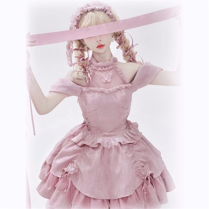 Vit enfärgad spets Bubble Sleeve Lolita kjol 