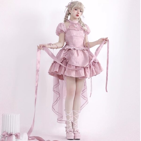 Vit enfärgad spets Bubble Sleeve Lolita kjol Lolita klänning kawaii