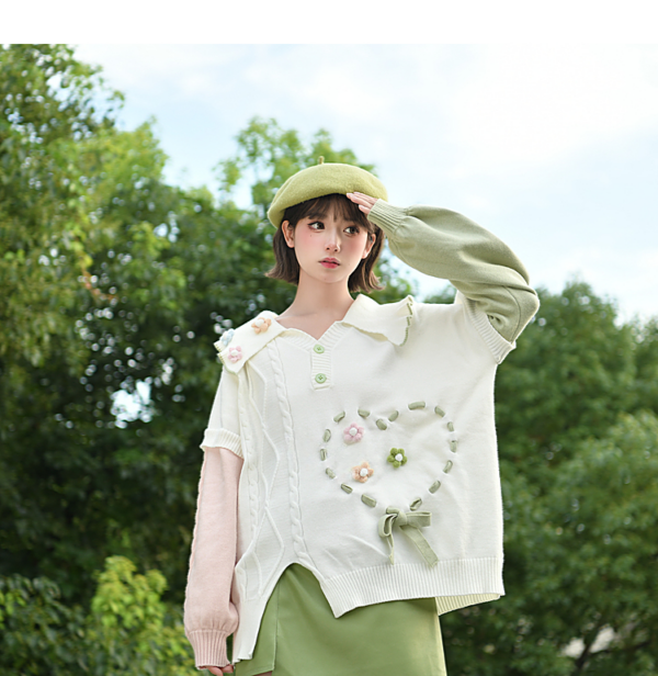 Pull blanc de style doux d'automne automne kawaii