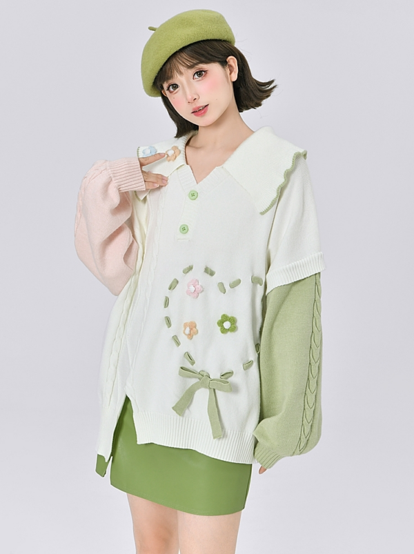 Suéter pulôver branco estilo doce de outono outono kawaii
