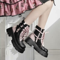 Black Night Knight Style Lolita Martin Boots autumn kawaii