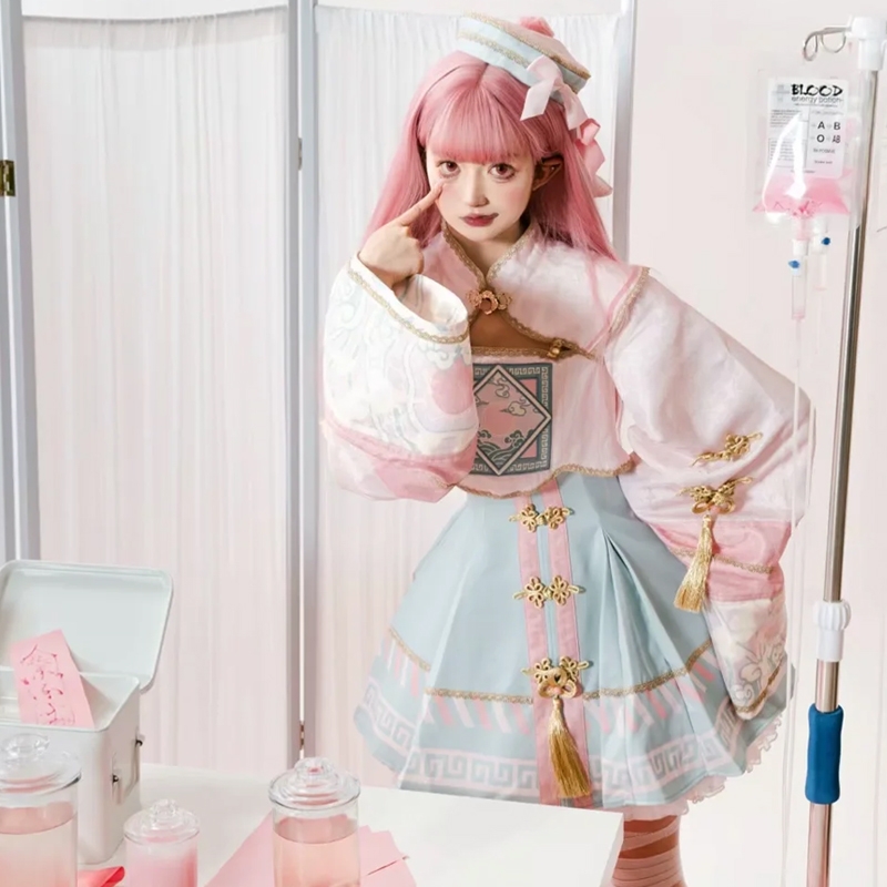 Pinkes Zombie-Lolita-Kleid-Set 2 im chinesischen Stil