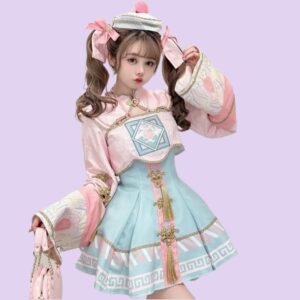 Set di abiti Lolita zombie rosa in stile cinese stile cinese kawaii