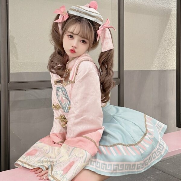 Chinese-style Pink Zombie Lolita Dress Set Chinese Style kawaii