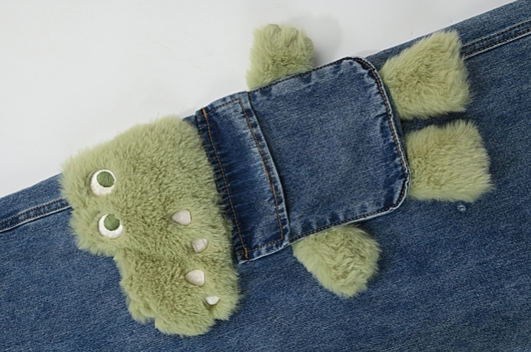Симпатичные прямые джинсы с 3D-мультяшной вышивкой крокодила
