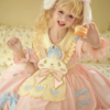 Schattige roze cartoon konijntje geborduurde Lolita-jurk
