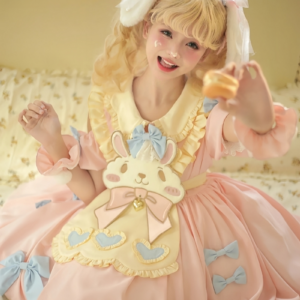 Süßes rosa Cartoon-Häschen-gesticktes Lolita-Kleid Hase kawaii