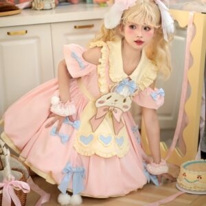 Söt rosa tecknad kanin broderad Lolita klänning kanin kawaii