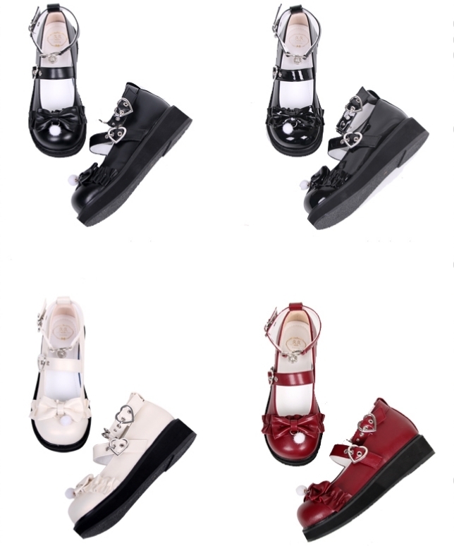 귀여운 복고풍 스타일 플랫폼 라운드 발가락 로리타 신발