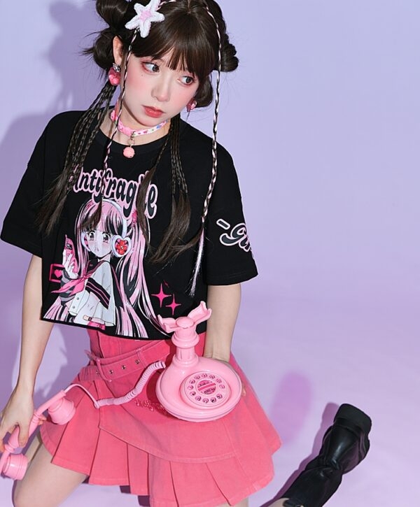 Dopamine Outfit Style Pink Gradient High Waist Skirt Denim Skirt kawaii