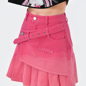 Saia de cintura alta gradiente rosa estilo roupa dopamina Saia jeans kawaii
