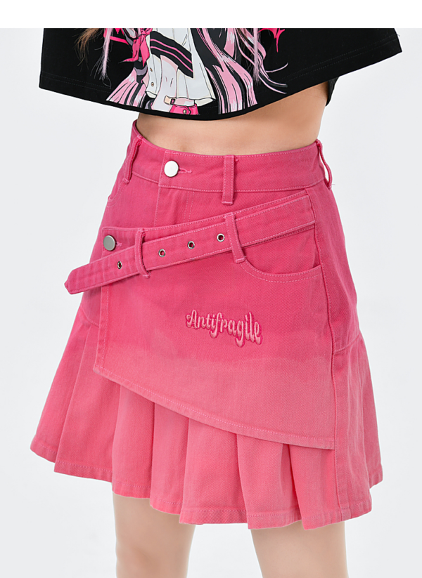 Różowa gradientowa spódnica z wysokim stanem w stylu Dopamine Spódnica dżinsowa kawaii