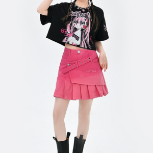 Różowa gradientowa spódnica z wysokim stanem w stylu Dopamine Spódnica dżinsowa kawaii
