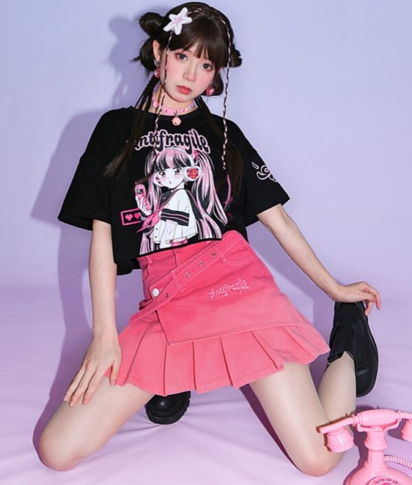 Dopamine Outfit Style Pink Gradient High Waist Skirt Denim Skirt kawaii