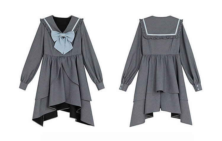 Herfst college stijl grijze onregelmatige jurk