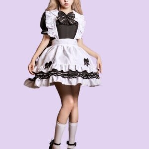 Japoński czarno-biały klasyczny garnitur pokojówki Lolita Cosplayowy kawaii
