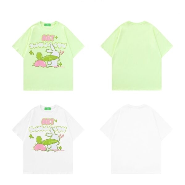 T-shirt imprimé lapin de dessin animé rétro japonais Couple kawaii