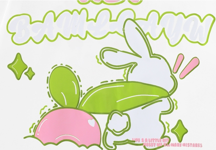 T-shirt con stampa di coniglio cartone animato retrò giapponese