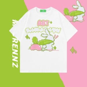 T-shirt japonais rétro imprimé lapin, dessin animé, Couple, kawaii