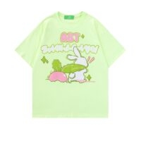 Japanisches T-Shirt mit Retro-Cartoon-Kaninchen-Print Paar kawaii