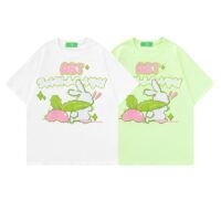 T-shirt con stampa di coniglio cartone animato retrò giapponese Coppia kawaii