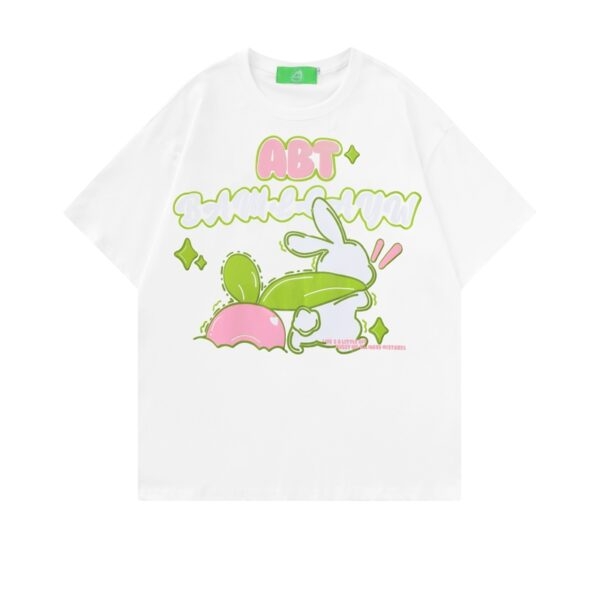 Camiseta japonesa com estampa de coelho retrô desenho animado Casal kawaii